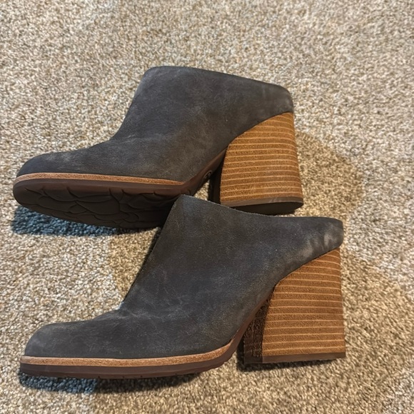 Kork Ease Challis Chunky Gray Suede Leather Mules 8.5 Stacked Heel Comfort Heels - Picture 4 of 11